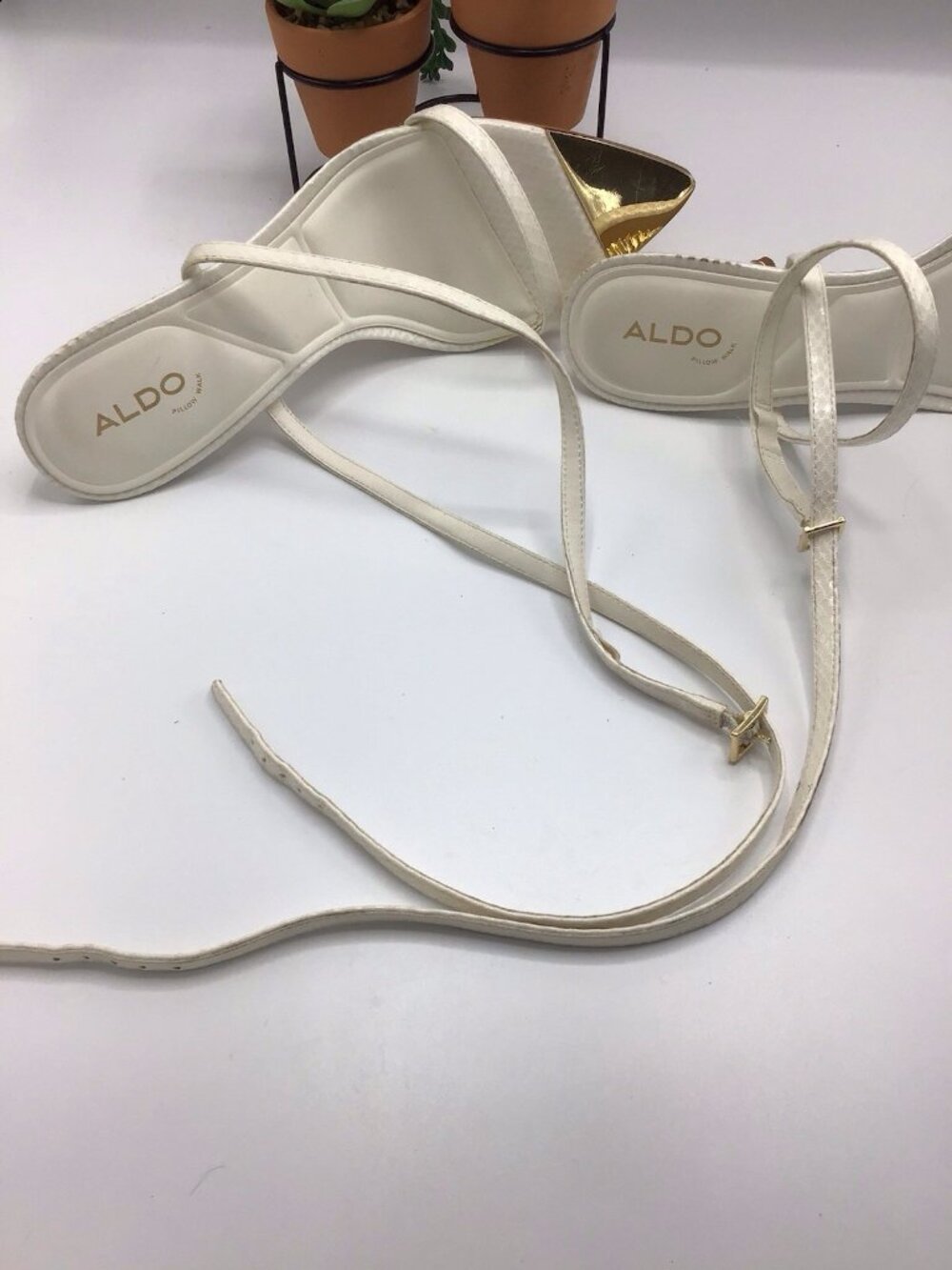 Aldo Womens White Metallic Gold Strappy Lace Up Heels Size 9 - Picture 7 of 9